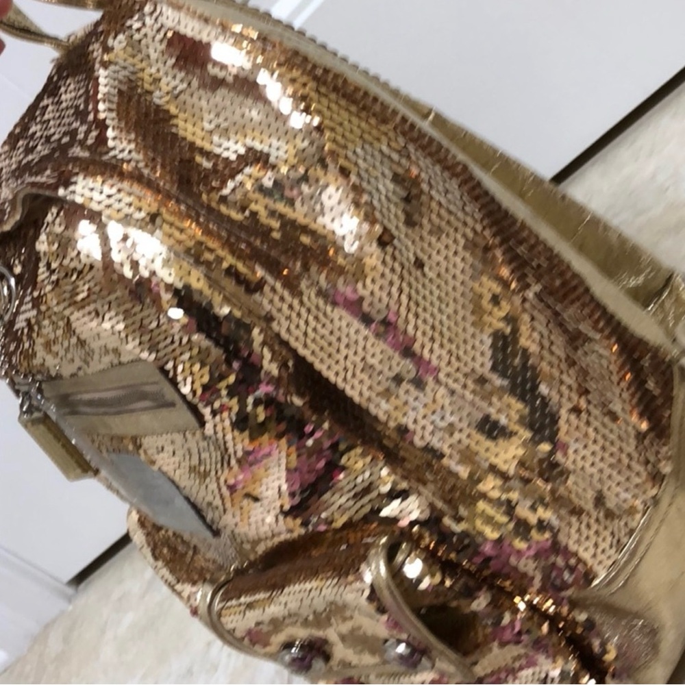 Coach Poppy Gold Sequin Backpack - Picture 2 of 8